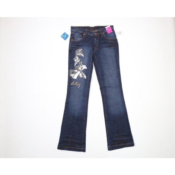 NOS Vintage Y2K Lot 29 Womens Size 3 Looney Tunes Wide Leg Flared Denim Jeans